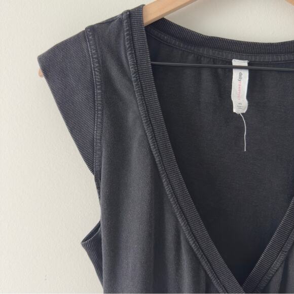 Daily Practice by Anthropologie Montauk V-Neck Dress Black Wrap Mini Cotton Tie - Picture 11 of 15